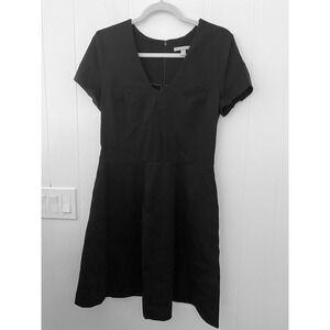 Banana Republic Women's Size 10 V-Neck Pleated Hem Ponte Knit Stretch Black V108